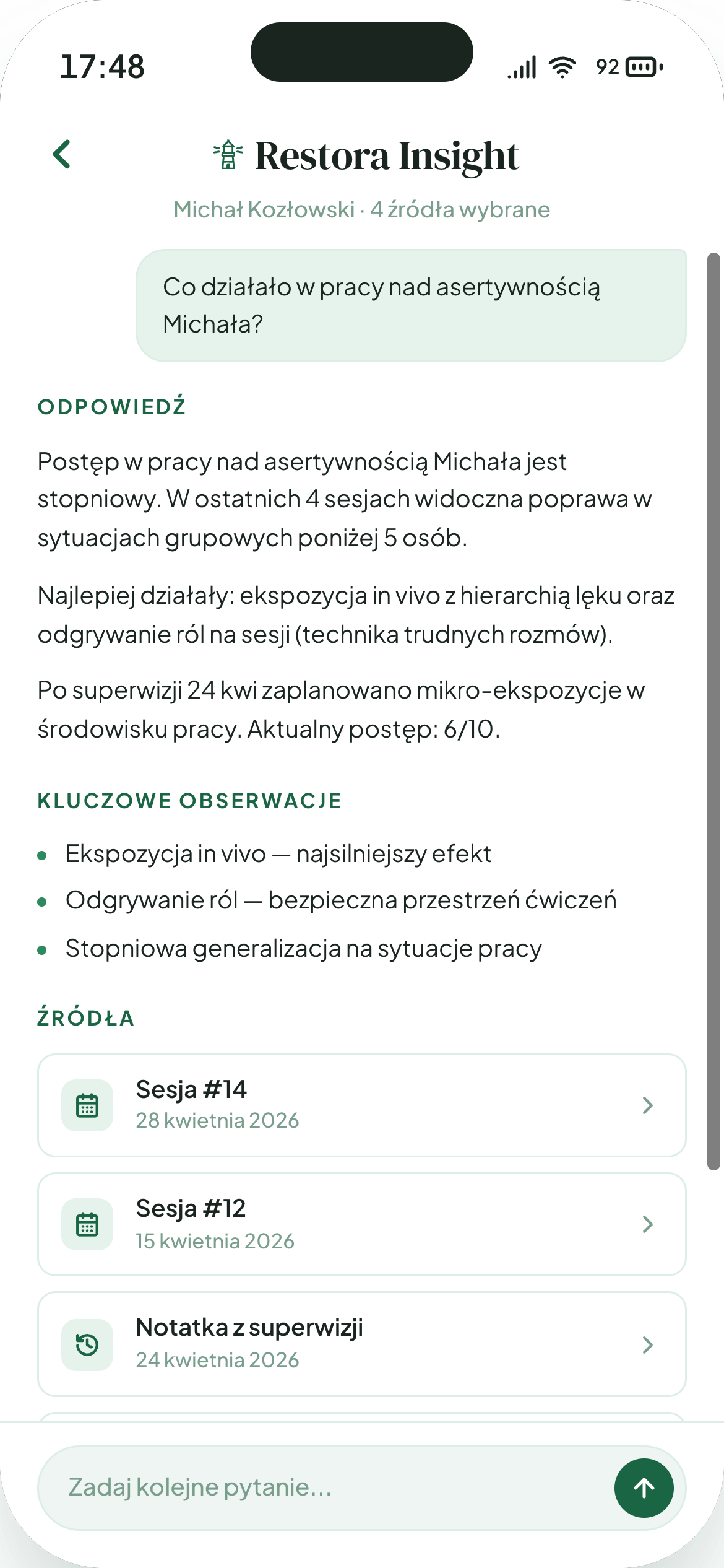Restora Insight w aplikacji mobilnej