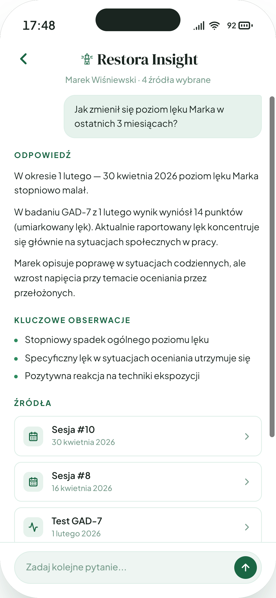 Widok Restora Insight — asystenta klinicznego AI